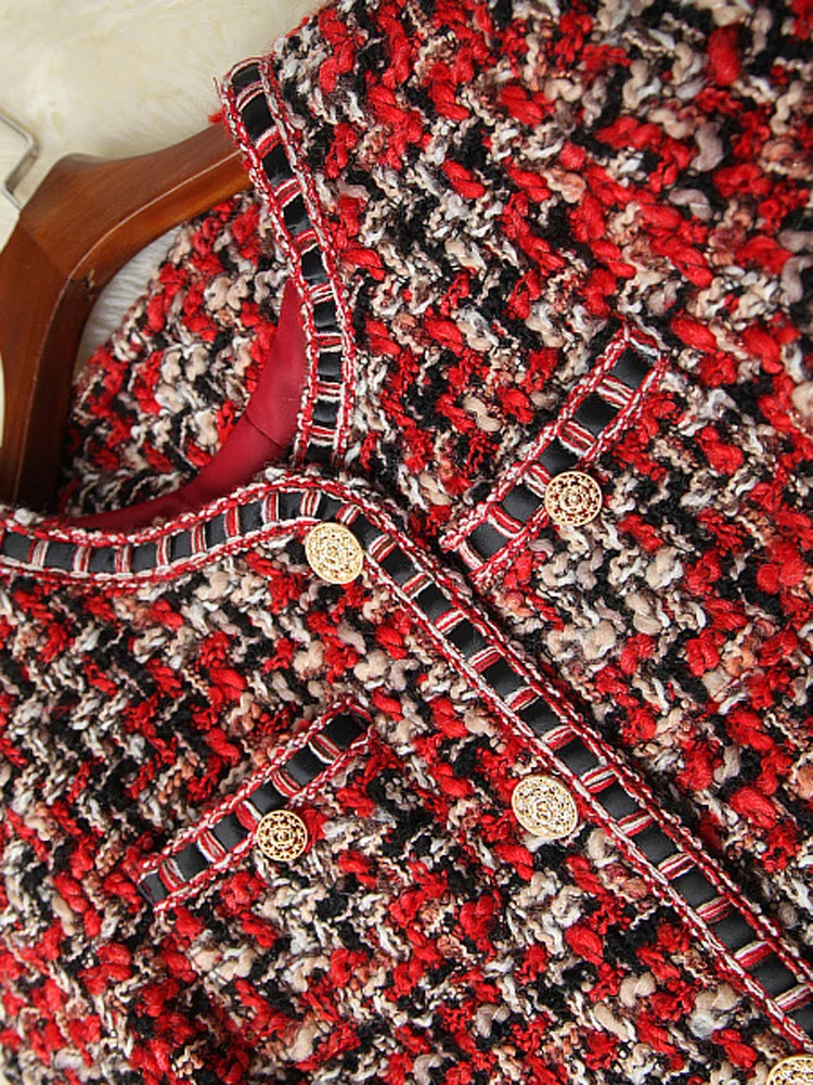 ZJYT-chaquetas de lana de Tweed a cuadros para mujer, abrigos de manga larga, prendas de vestir exteriores Vintage de un solo pecho para oficina,