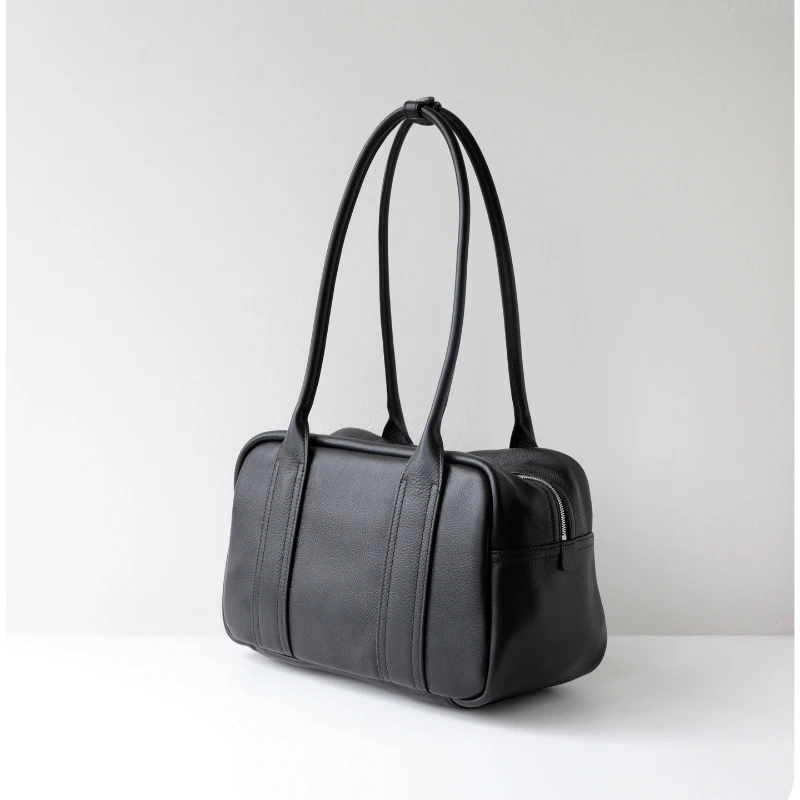 Long-handle Boston Handbags Women Brand Designer Concise Fashion Shoulder Bag 2027 New Genuine Leather Elegant Underarm Bag