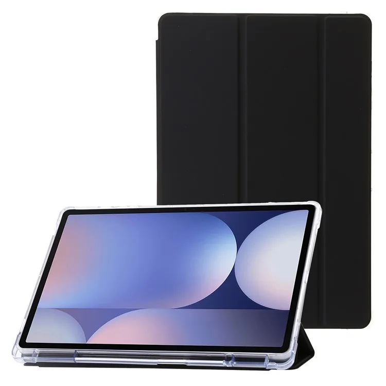 

For Samsung Galaxy Tab S10+ Case Tri-Fold Stand Leather+TPU+Acrylic Clear Back Tablet Cover - Black