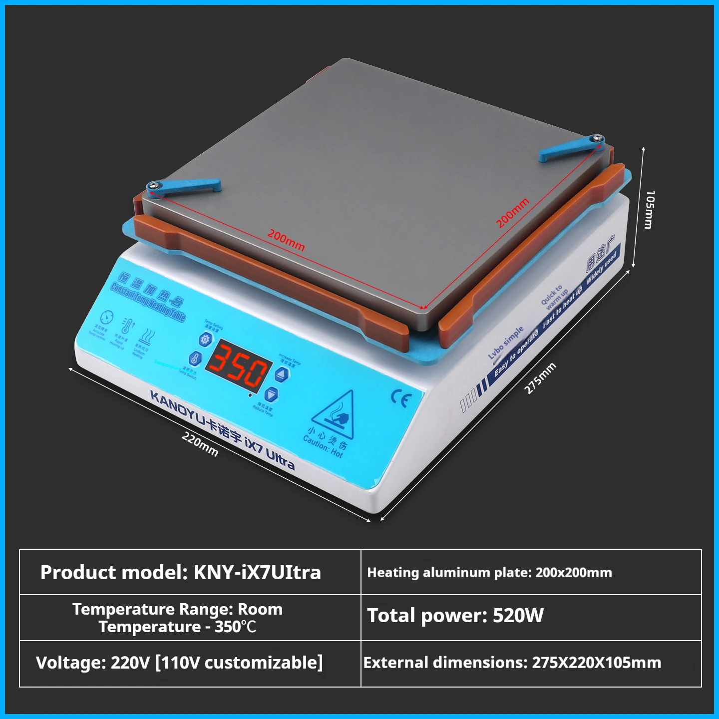 

Heating table, intelligent constant-temperature mobile phone mainboard, layered LED de-lamp beads, cpu heating table