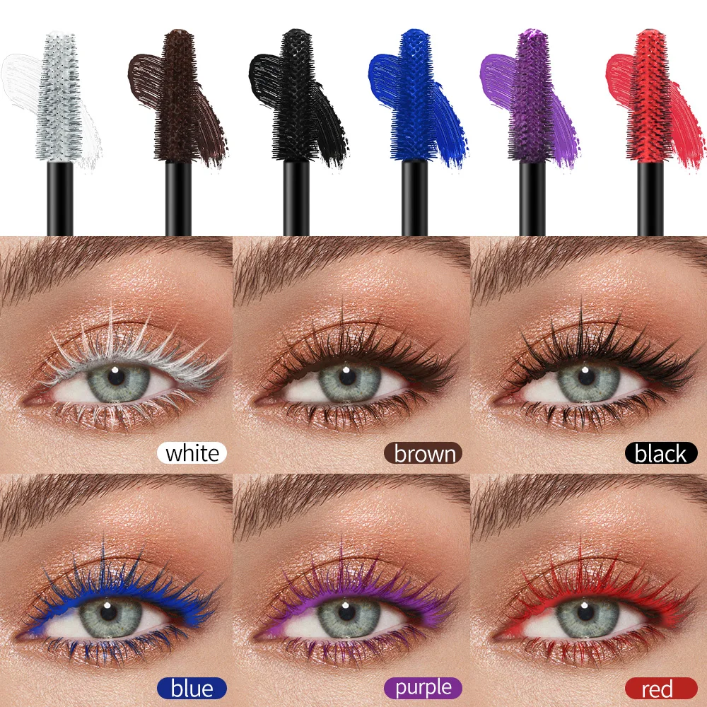 SHEDOES 6 kleuren levendige mascara regenboog waterdichte mascara vezel wimper, hoge kleurweergave