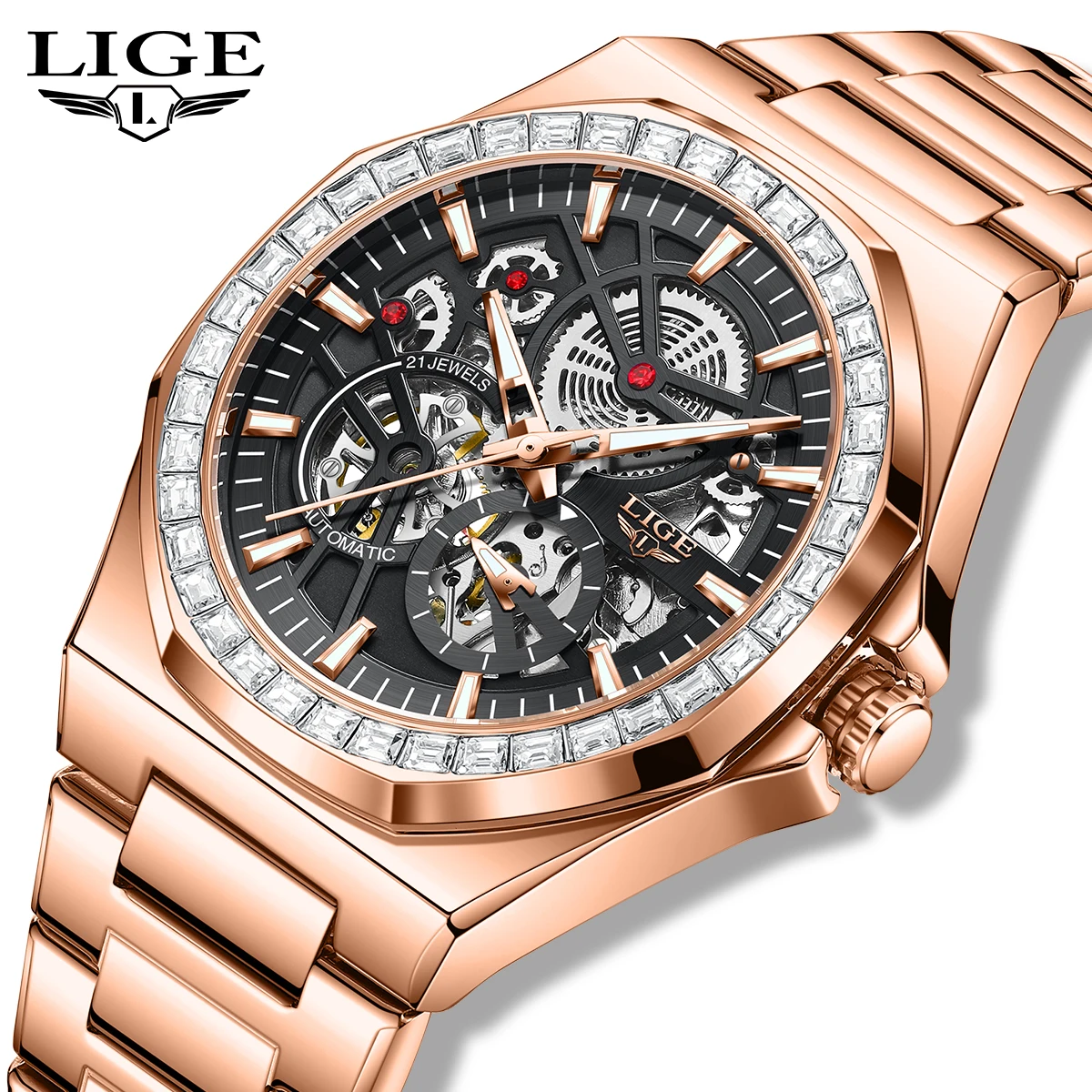 

LIGE Top brand men's watch 30M waterproof business luminous luxury stainless steel strap fashion mechanical watch clock reloj
