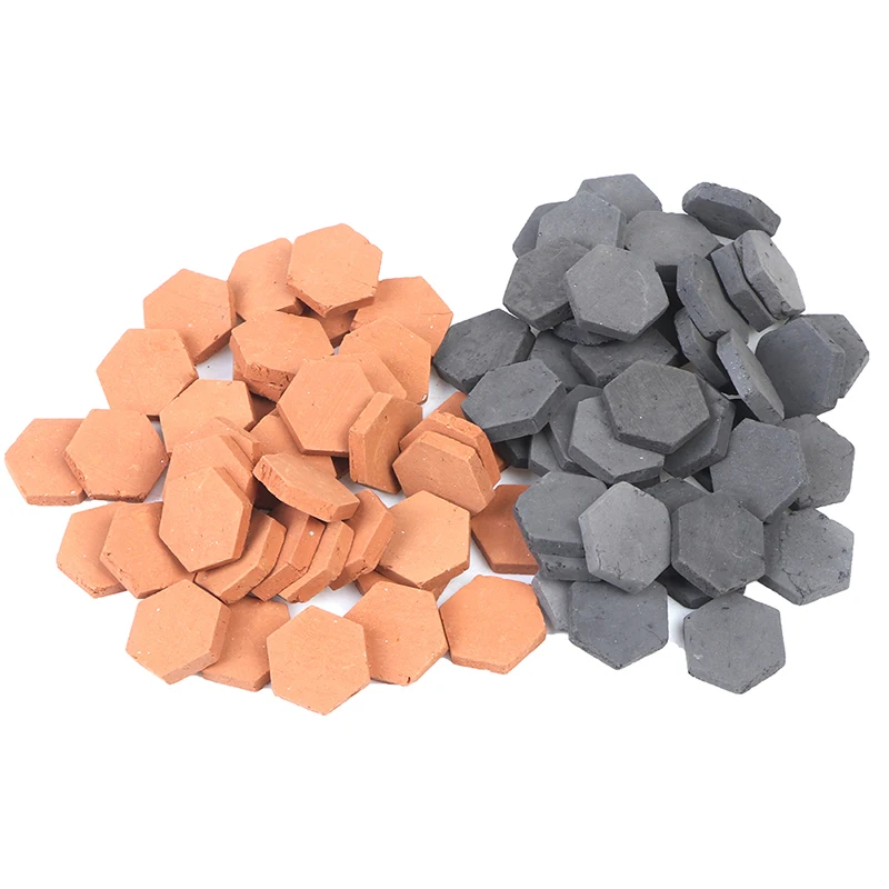 40PCS Mini  Hexagon Small Red Brick Miniature Dollhouse Play Props Furniture Artificial DIY Sand Table Models Clay Supplies