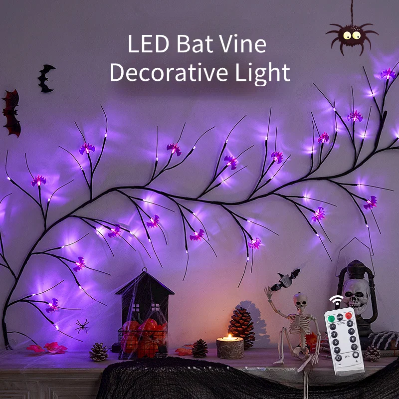 Halloween Decoration Rattan LED Simulation Spider Branch Ghost Festival Atmosphere Lamp Remote Control Scene Layout Accessories