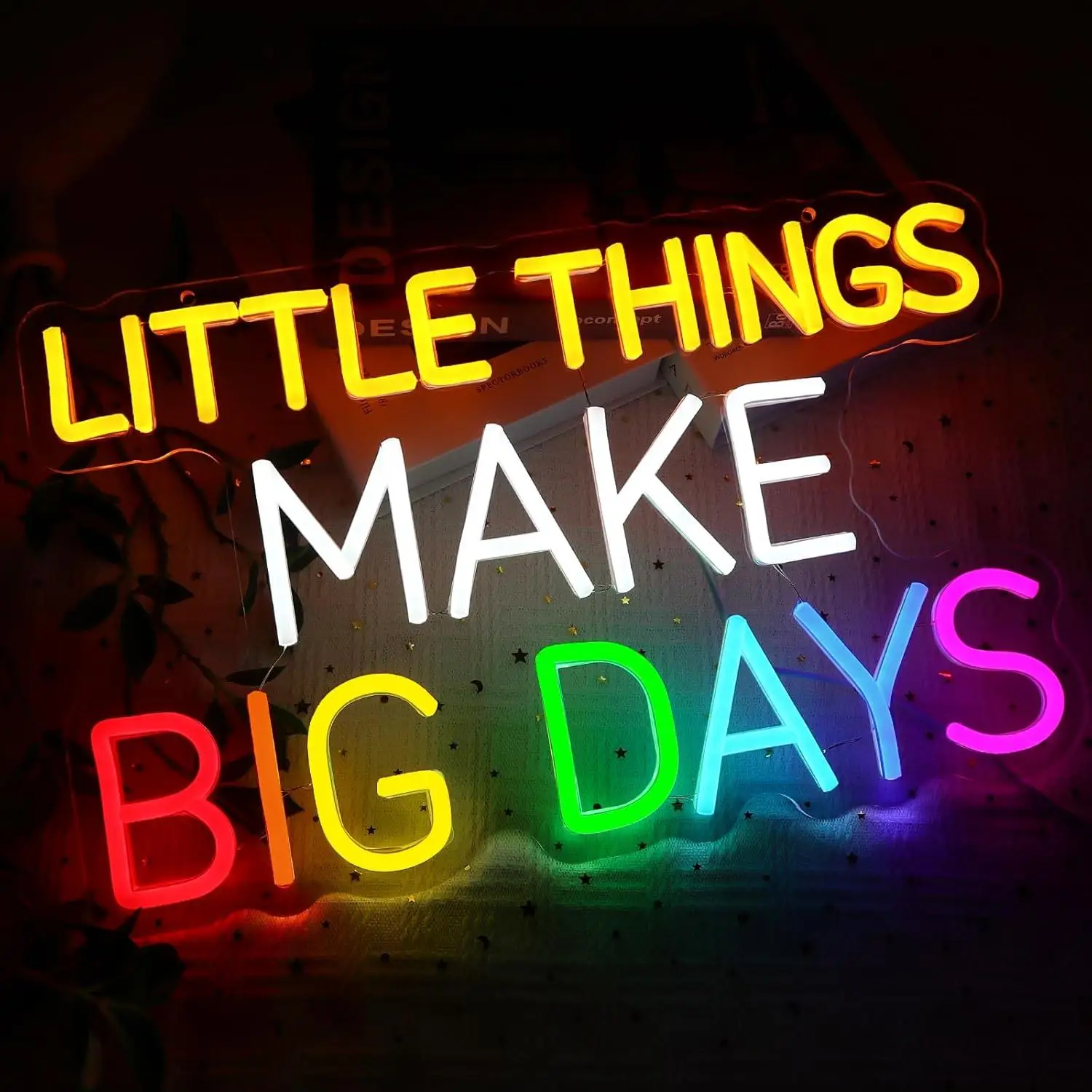 Little Things Make Big Days Neon Sign USB Dimmable Neon Lights for Bedroom Classroom Home Club Motivational Office Decoration
