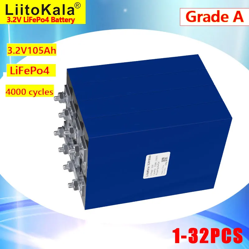

LiitoKala 3.2V 105Ah Prismatic LiFePO4 Battery, 4000 Cycles Rechargeable Cell for EV, Marine, UPS, RV Off-Grid Power System