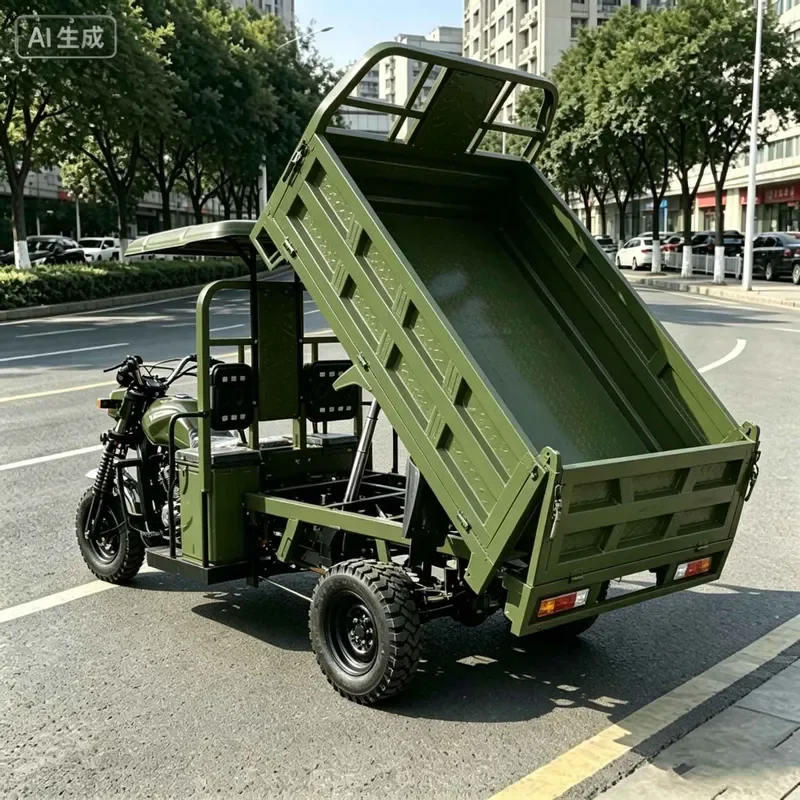 African Army Green 5 Wheel Fuel Tricycle Construction Site Agricultural Freight Motorcycle Cross Border Export Foreign Trade