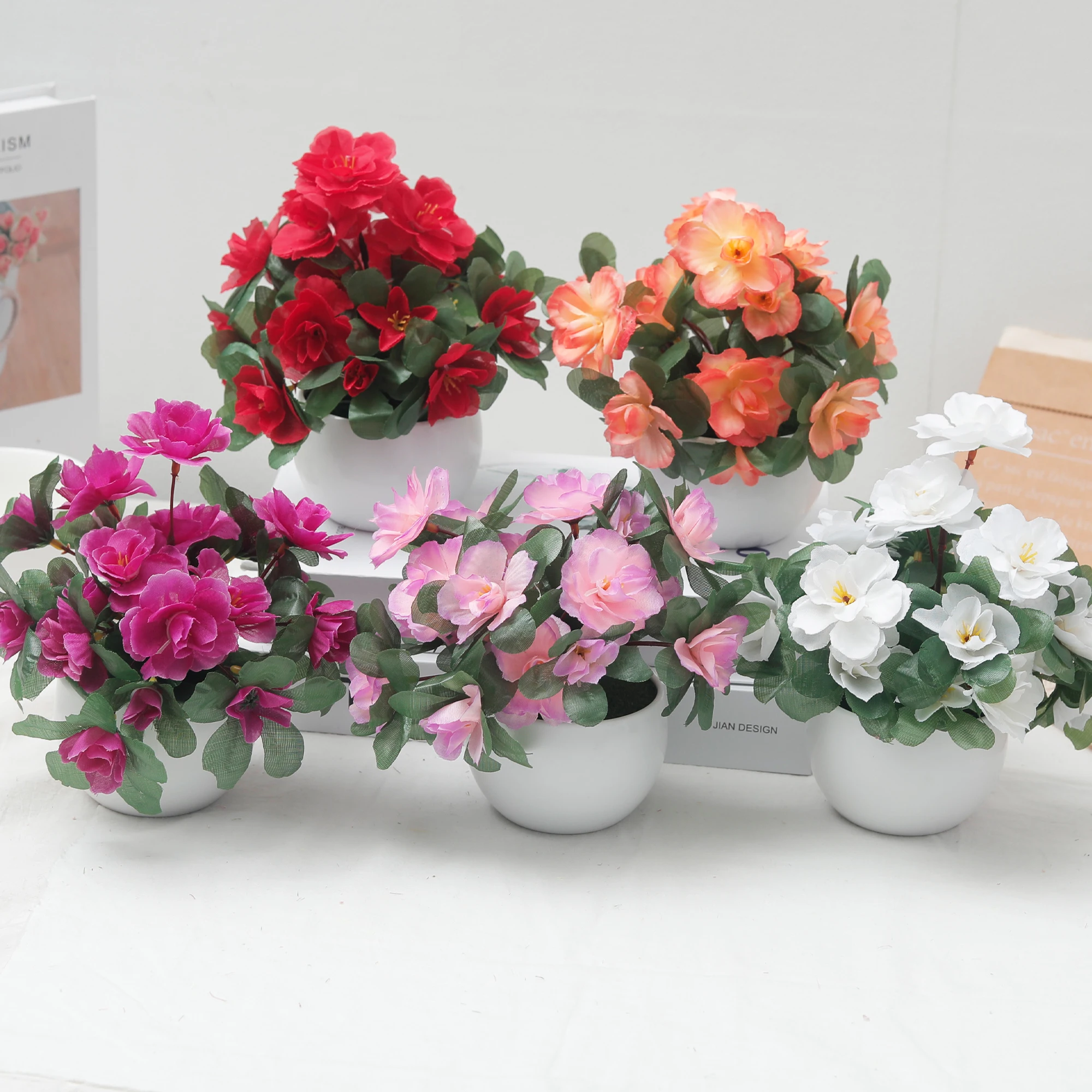 Azaleas Artificiales de Alta Calidad, Macetas con Plantas, Resistentes a los Rayos UV, Decoración, Flores Artificiales, Bonsái, Decoración para el Hogar, Bodas, Jardín, Fiestas