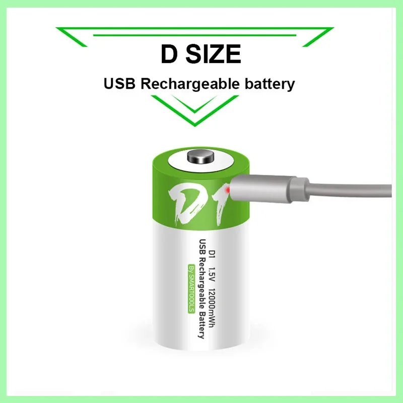 D size Rechargeable battery 1.5V 12000mWh USB charging li-ion batteries for Gas stove, flashlight, water heater,LR20 battery