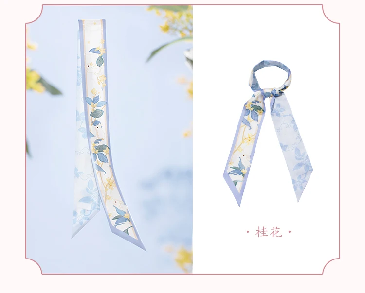 Silk Scarf Women's Multi-Functional Accessories Hair Accessories Fashionable All-Match Flower PaintedRetroFour Seasons Universal