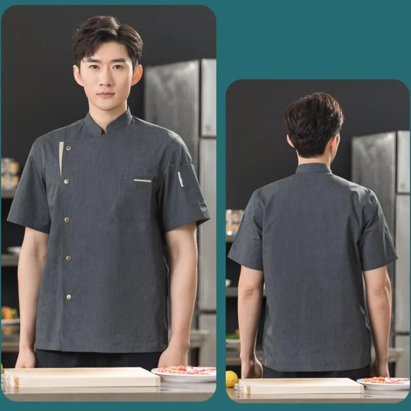 Chaqueta de chef profesional para hombre, uniforme de camarero de cocinero de cocina de manga corta de algodón