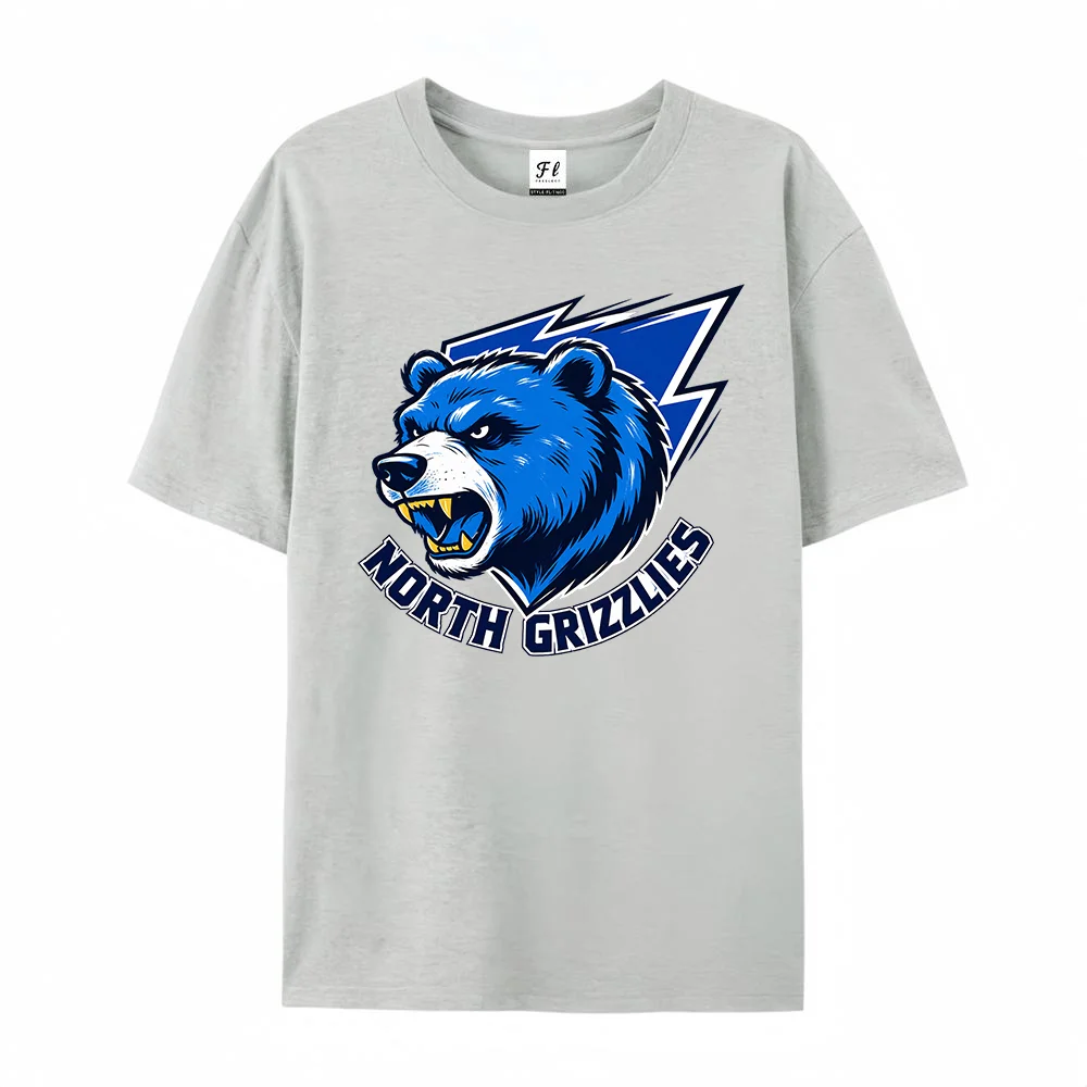 Men Grizzly Bear Graphic T Shirt North Grizzlies Print Short Sleeve Crew Neck Casual Streetwear Summer Top