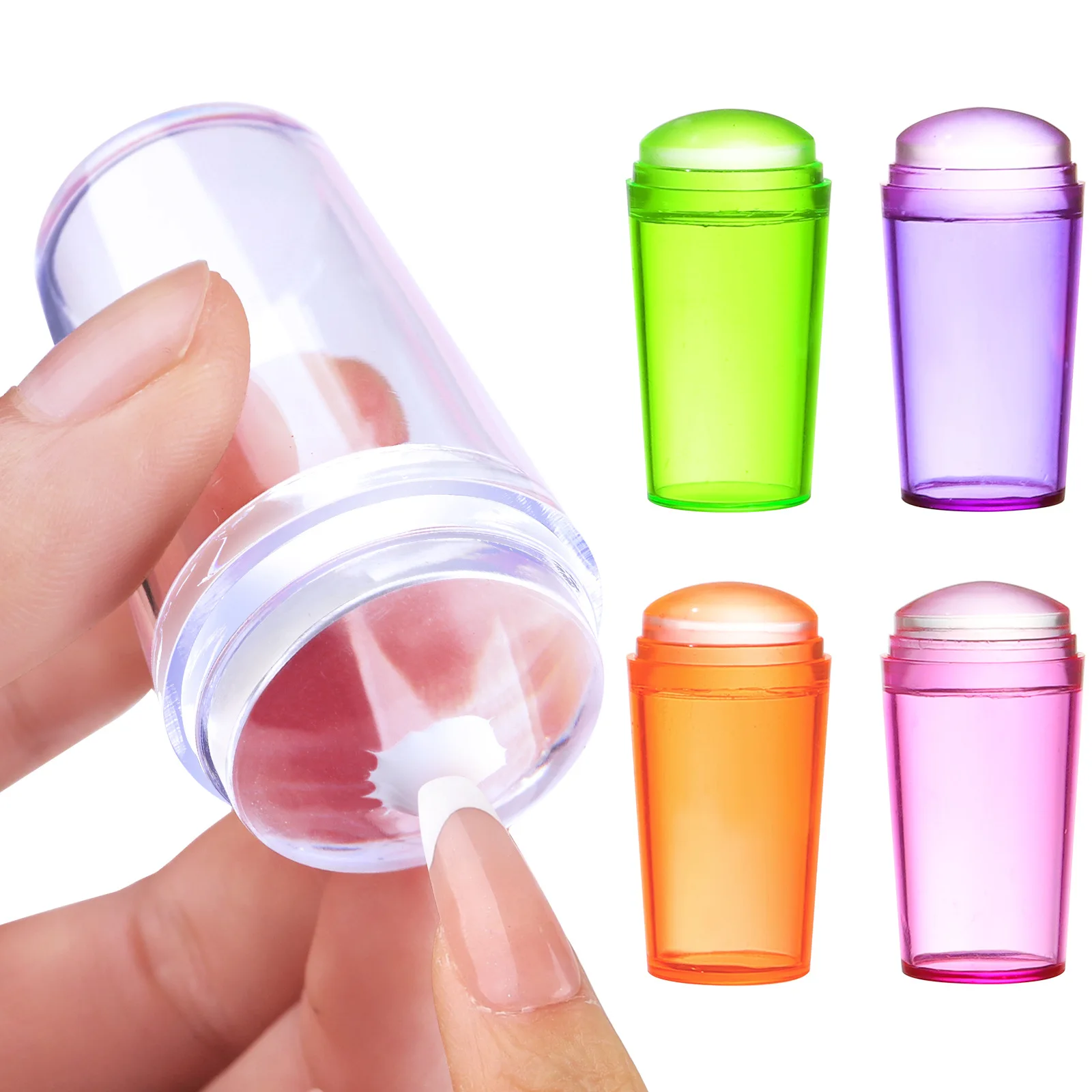 Transparent Nail Art Stamper with Lid, Fully Transparent Handle, Stamper Head and Scraper Tool