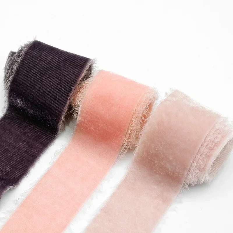 4/6cm Velvet Ribbon Frayed Edge Trim Handmade Fringe Ribbons Diy Cake Bouquets Wedding Birthday Decorations Without Wood Spool