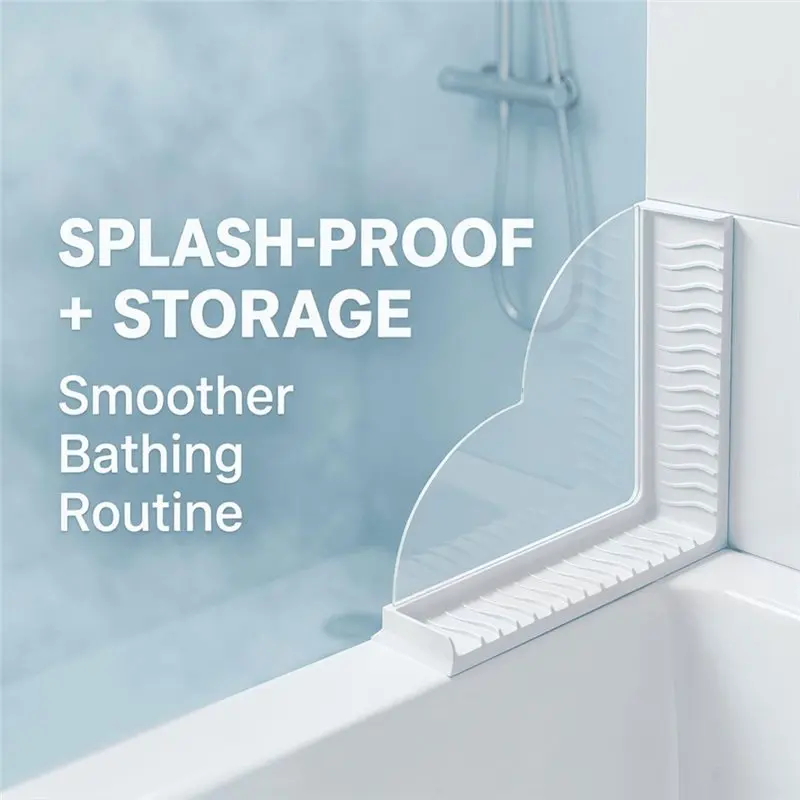 HOTB72A No-Adhesive Silicone Shower Splash Guard 2-Pack, Reusable Bathtub Corner Water Blocker With Strong Suction Cup Design