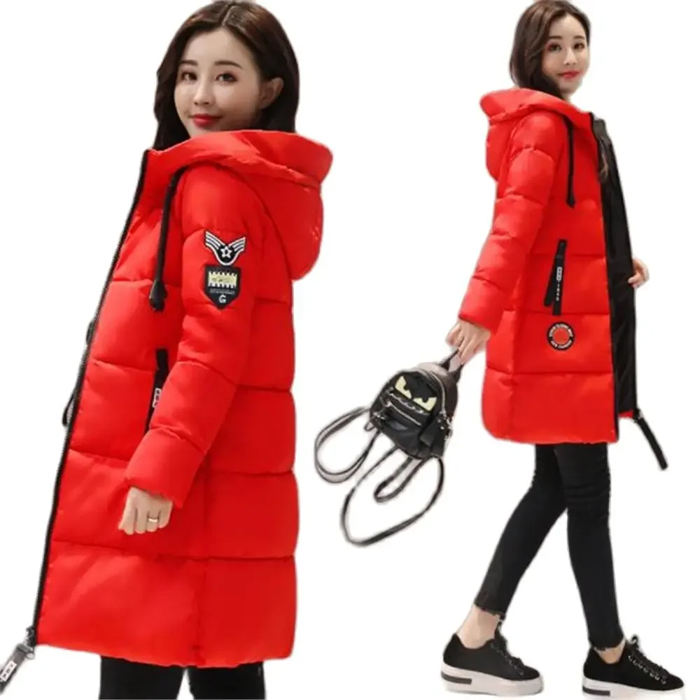 ポップな女性用パーカー、厚手の綿入り裏地、冬服、女性用ベーシックコート、2024年暖かいダウンジャケット、女性用コート、フード付きアウター