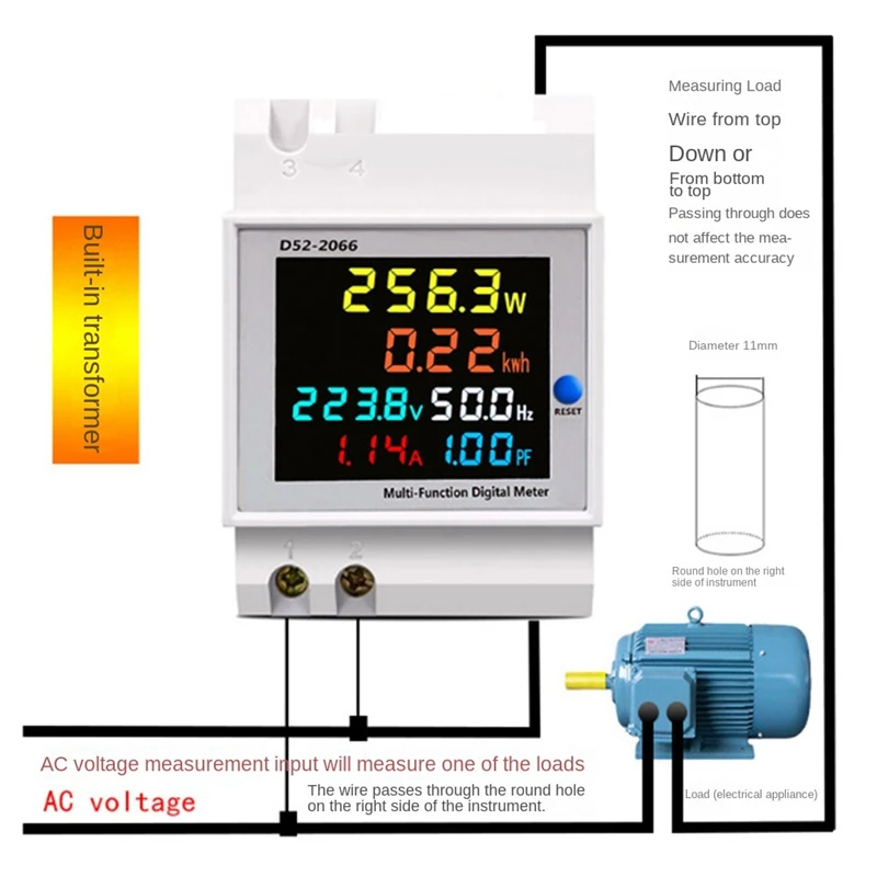 6 IN1 Display Smart Meter AC40-300V Built-In CT Monitor Voltage Current Power KWH Electric Frequency Meter D52-2066