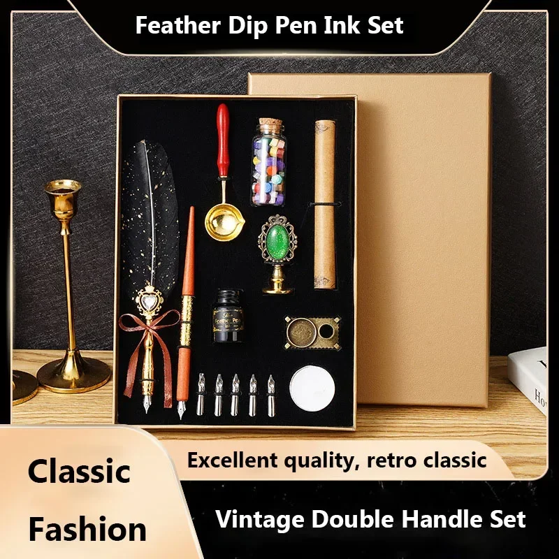 

Vintage Calligraphy Pen Feather Dip Fountain Pens Sets Ink Stationery Quill Creative Retro Writting Pen School Office Supplies