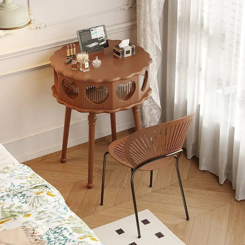 

Столик для макияжа из цельного дерева, круглый стол во французском стиле в стиле ретро, скрытое зеркало, вращающийся, от пола до потолка, не требующий установки, маленький раскладушка