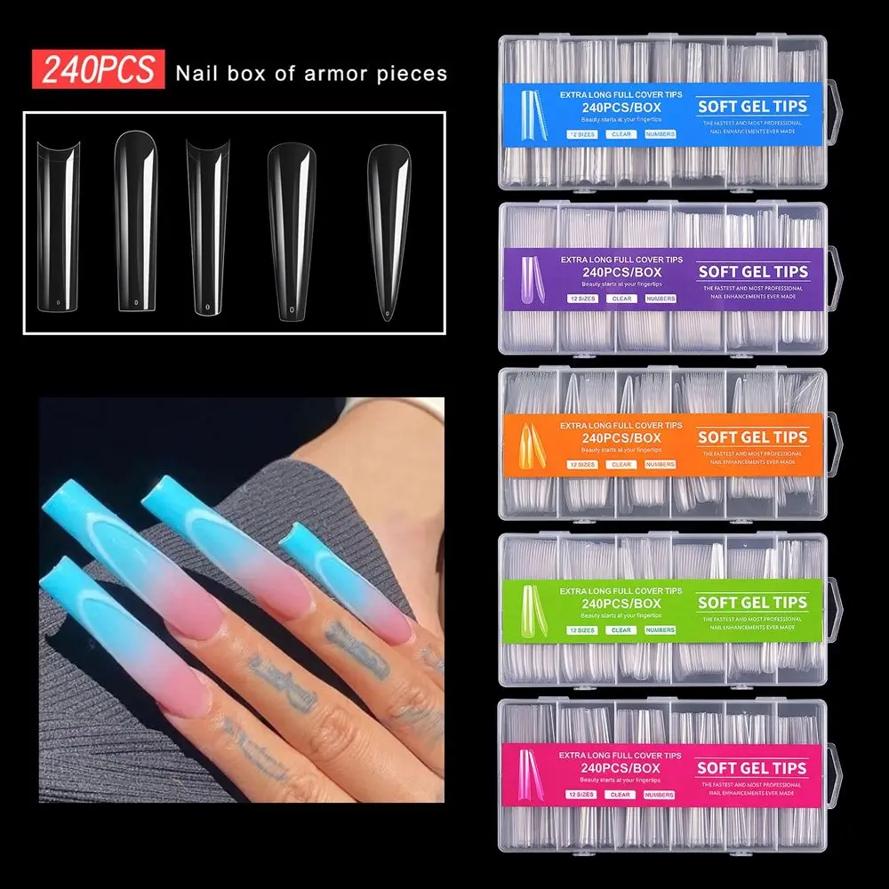 240Pcs/Box Transparent XXL Full/Half Cover Acrylic False Nails Fake Nails Long Coffin C Curved Square Stiletto Nail Art