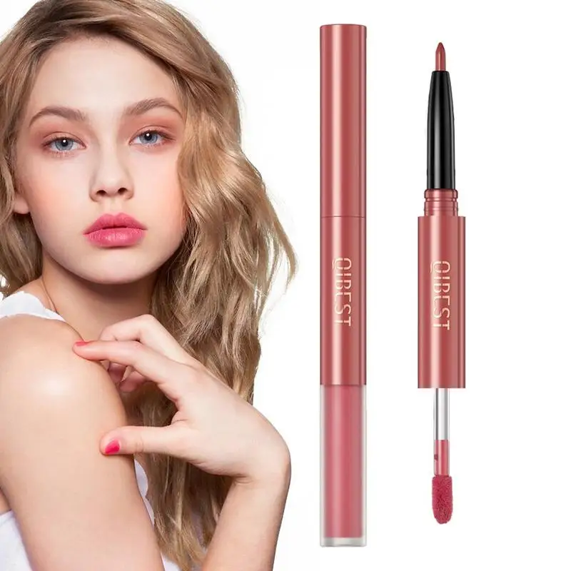 Vloeibare Lippenstift Dubbele Kop Make-Up Gloss Vloeibare Pennen 2 In 1 Draagbare Lipliner Potlood Lip Filler En Lip Crayon Stick Liner