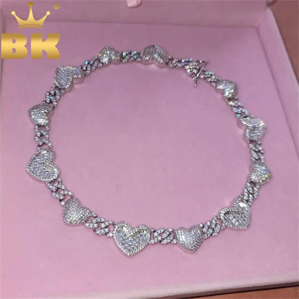 

TBTK 9mm Cuban Chain Baguettecz Heart Choker Micro Paved Luxury Iced Out Cubic Zirconia Necklacs Hip Hop Jewelry