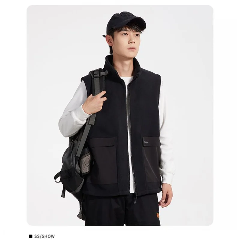Men's Stand-up Collar Polar Fleece Vest Trendy and Versatile Outer Vest Casual Sleeveless