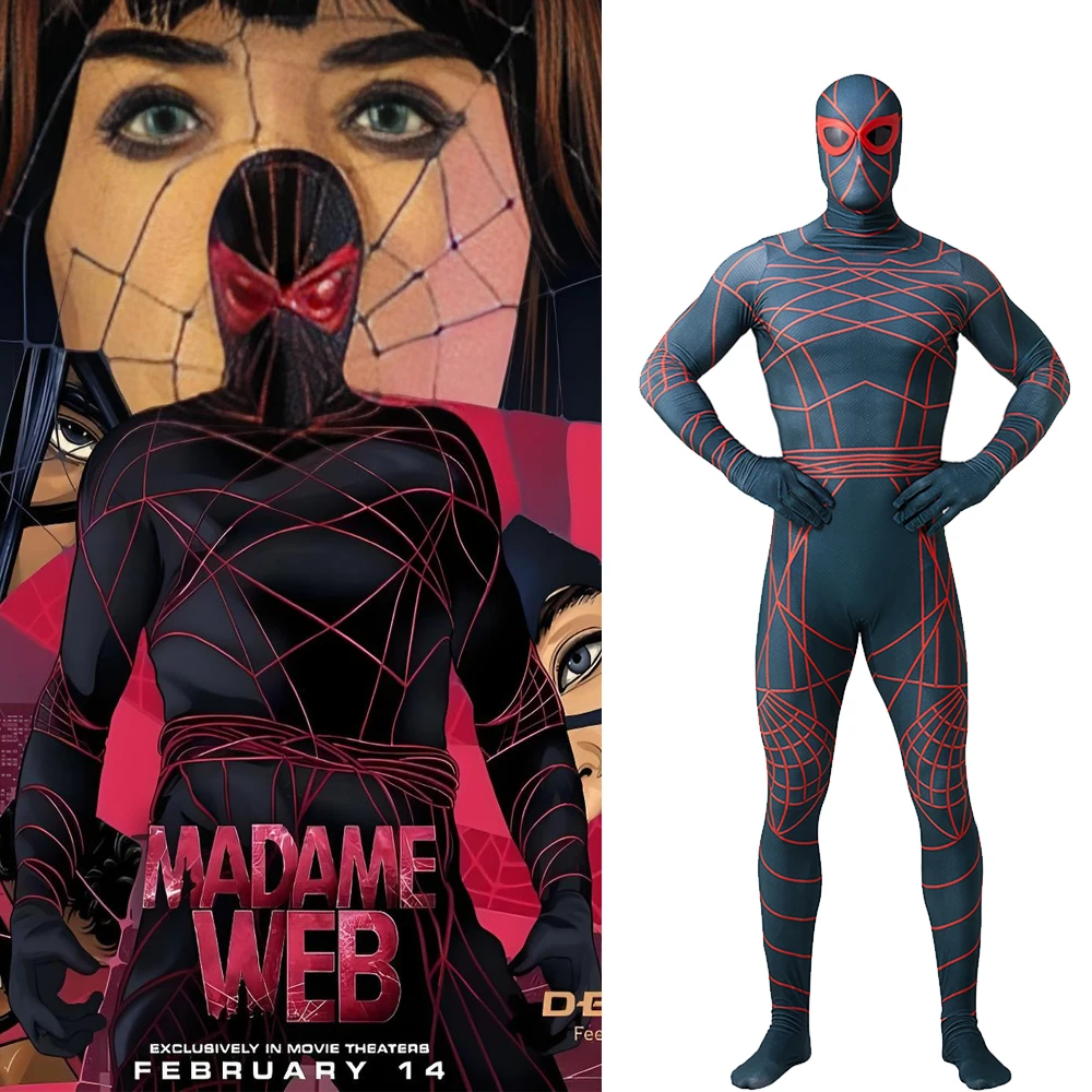 ديلوكس سبايدرمان مدام ويب زي Ezekiel Sims البدلة دنة ارتداءها خارقة زي الهالوين تأثيري الكبار الاطفال