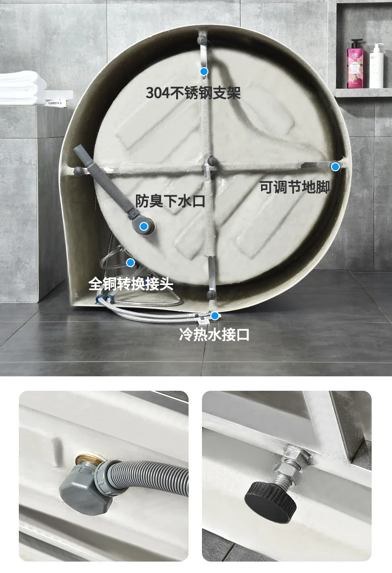 Vasca da bagno rotonda approfondita indipendente, vasca da bagno in acrilico, sedile domestico