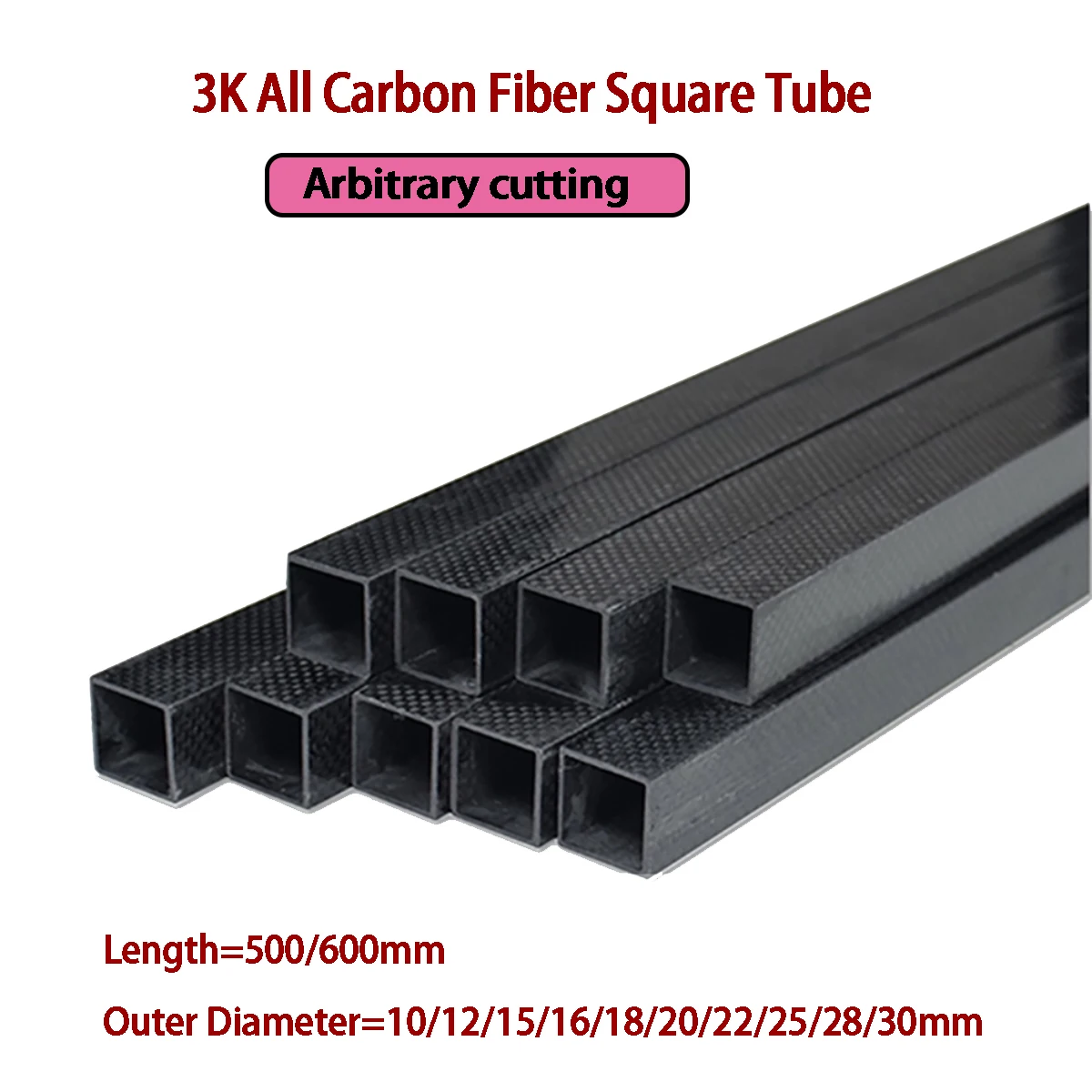 

1Pcs Rectangle 3K Full Carbon Fiber Square Tube OD=10mm15mm 20mm 25mm 30mm Length 500mm/600mm