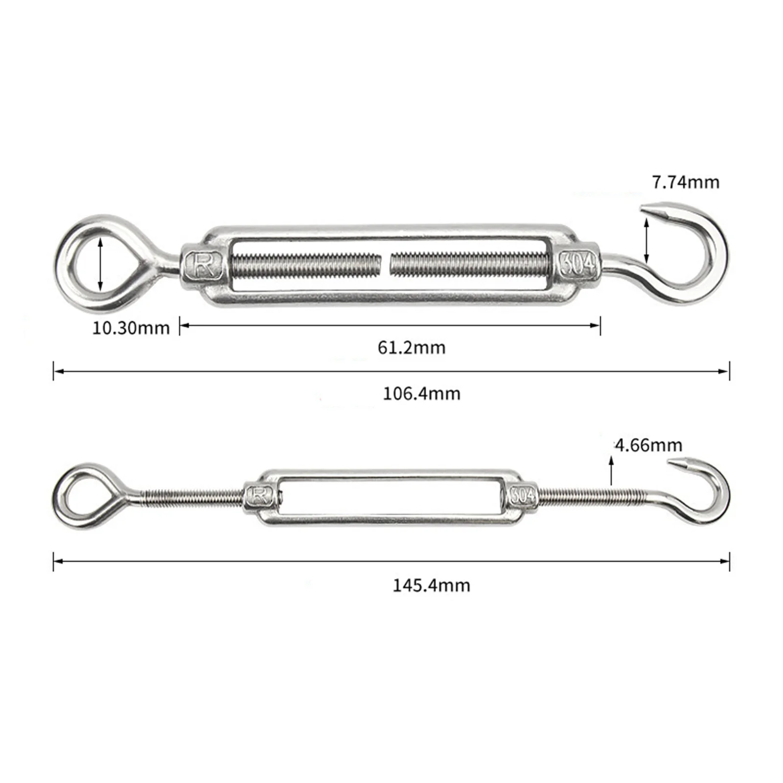 5PCS Stainless Steel 304 OC Type Turnbuckle Hook And Hook CC Type Wire Rope Tension Heavy Duty  For Sun Shade Sail Cable Railing