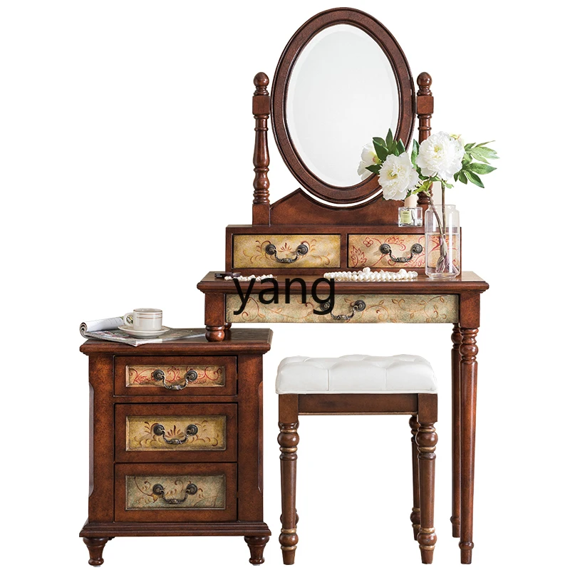 LHH dresser country style painted dressing table retro solid wood dressing table large capacity bedside table