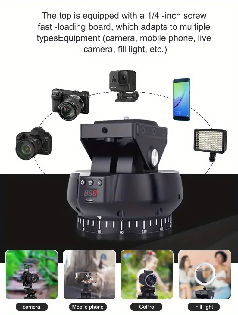 YT1200 AI Face Camera Tracking Rotation Panoramic Remote Control Pan Tilt Motorized Electric head for Phones Cameras