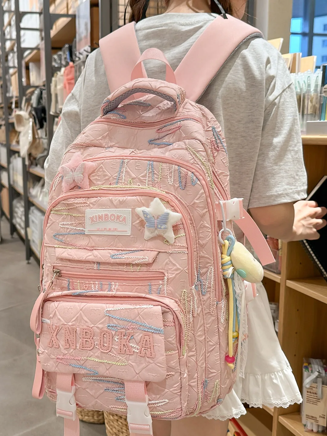 Large Capacity School Bag Japanese Style College Wind Double Shoulder Bag for Girls Primary And Middle School Students Lightw...