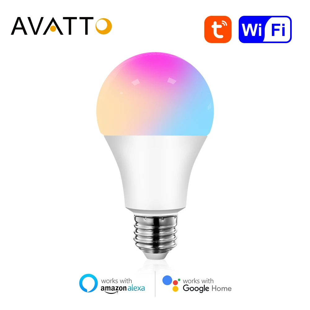 مصباح إضاءة ذكي من AVATTO Tuya 12 واط/15 واط يعمل بالواي فاي ، مصباح E27 RGB LED قابل للتعتيم مع تطبيق الحياة الذكية ، التحكم الصوتي للمنزل من Google ، Alexa