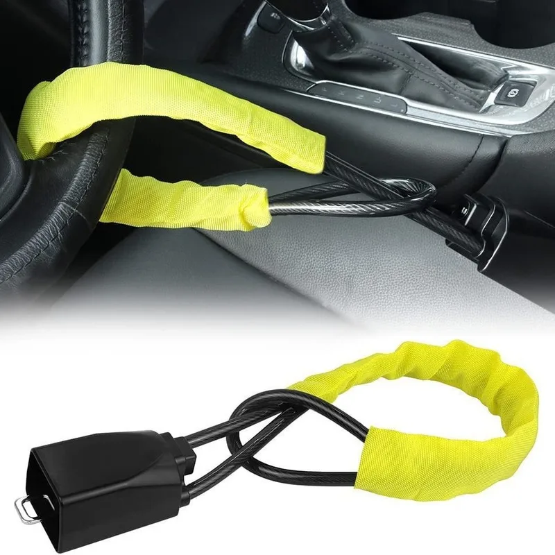Universal Car Steering Wheel Lock Braided Steel Cable Anti-Theft Deterrent Key Lock with Protective Sleeve for Cars SUVs