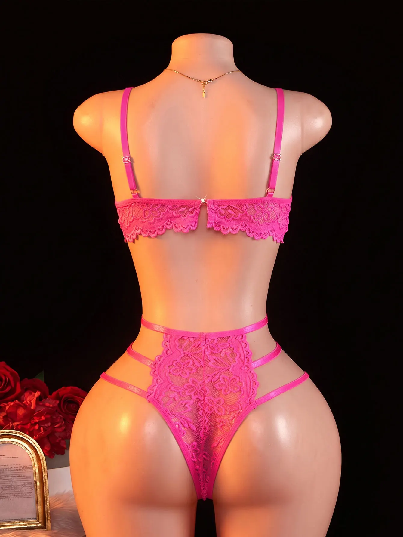 One-piece Hollow Transparent Lace Sexy Lingerie Erotic Crotchless Bodysuit view 5