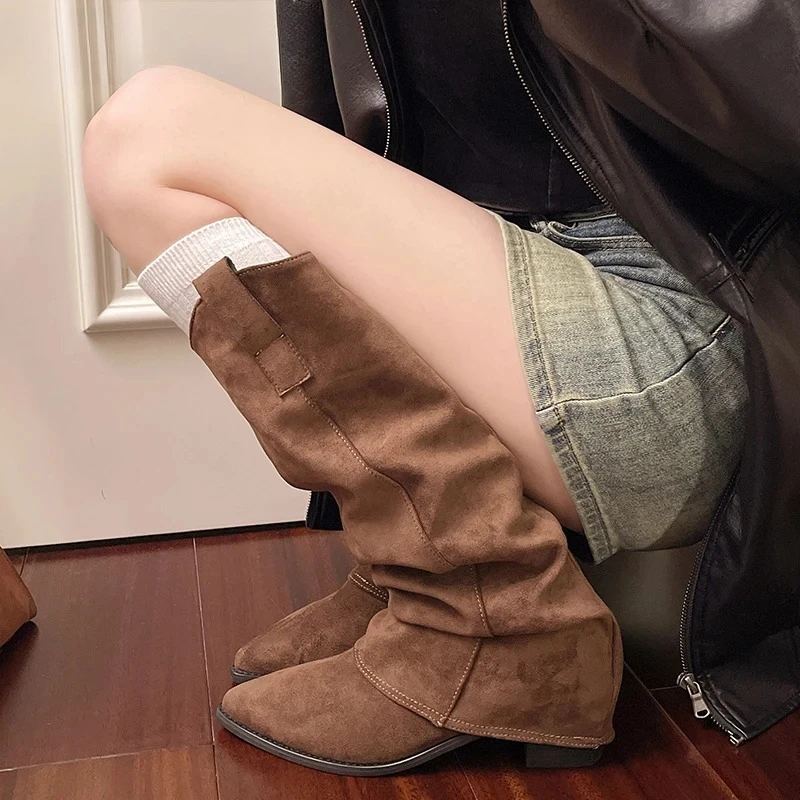 

Autumn Winter Vintage Woman Knee High Boots Shoes Ladies Elegant Slip On Modern Long Botas