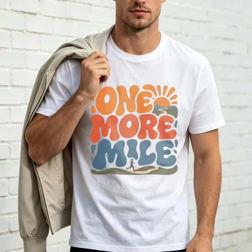 One More Mile Runner Marathon Motivation Retro Graphic Shirt Fashion Unisex Streetwear Tees Funny Casual Short-sleeve Tshirt