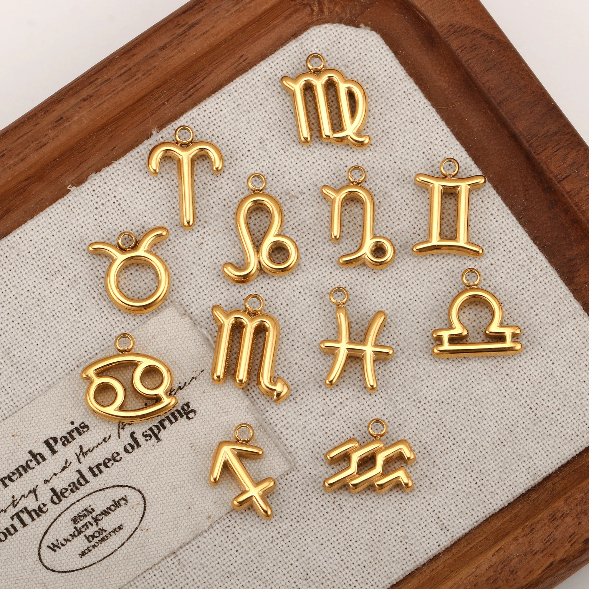 3 قطعة سحر زودياك 18K مطلية بالذهب الفولاذ المقاوم للصدأ اثني عشر كوكبة ابراج المعلقات عقد دي اي واي سوار صنع المجوهرات #3