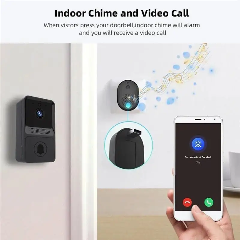 Sonnette Wi-Fi intelligente sans fil, interphone, caméra vidéo, sonnette de porte, protection de sécurité, caméra de survalance, moniteur domestique, tendance e