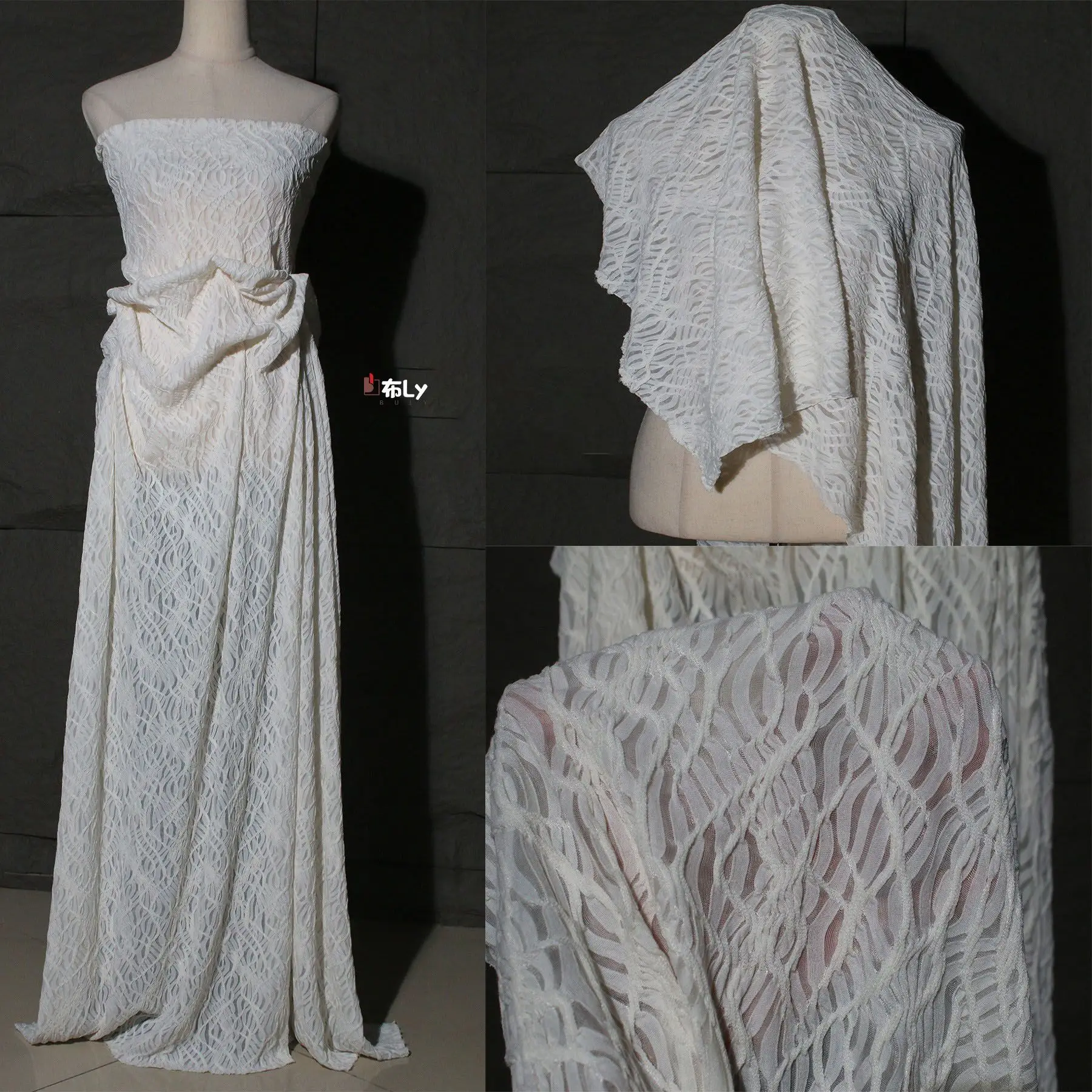 3D Textured Breathable Stretch Jacquard Fabric, Designer Material for Tees, Dresses & Sweaters, DIY High Fashion Sewing Cloth