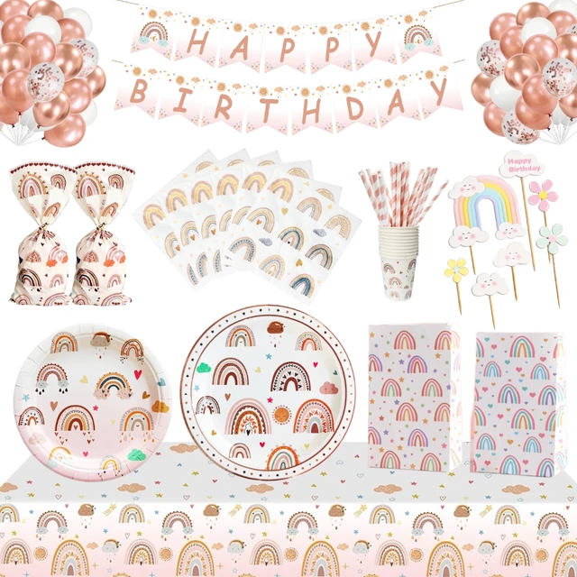 Tęczowy jednorazowy zestaw zastawy stołowej w stylu Boho papierowy kubek talerz obrus artystyczna dekoracja urodzinowa dziewczyna Baby Shower ślub