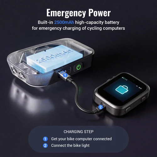 Imagen 2 del producto Luz Delantera para Bicicleta RAVEMEN FR1100 SE, Compatible con Garmin, Wahoo, Bryton, IGPSPORT, GPS, Recargable, Luz de Advertencia Diurna, Iluminación Nocturna