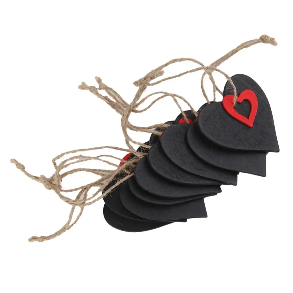 10pcs Mini Red Heart Chalkboard Tags with String
