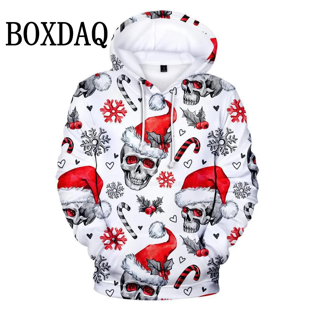 Women's Hoodies Christmas Snowflake 3D Printed Autumn Winter Fashion Skull Women Hooded Sweatshirts Street Trend Casual Coat Top