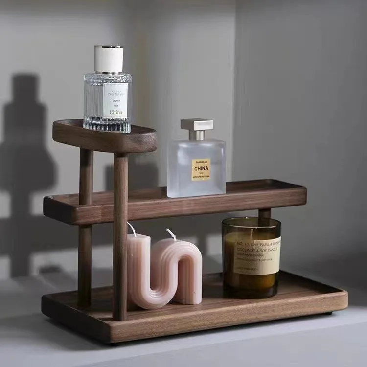 Home Storage Perfume Shelf Creative Walnut Wood Sundry Storage Wooden Walnut Table Shelf Solid Wood Cup Holder Tea Storage Shelf
