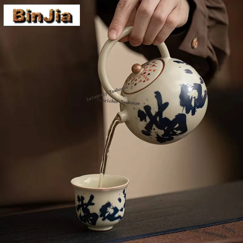 260ml Imitation Song Ru Kiln Man Teapot Chinese Man Jianghong High-handled Pot Tea Brewing Kettle Teaset Accessories Decoration