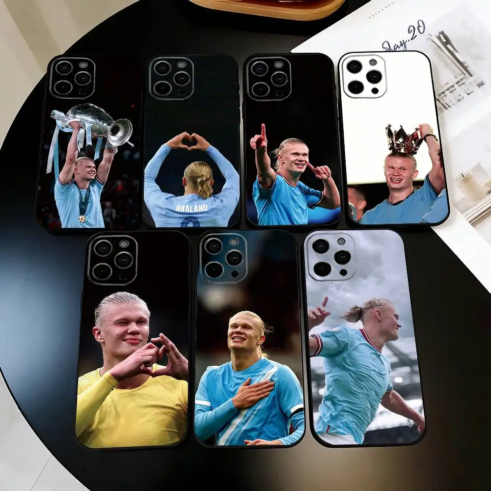 

Football Star E-Erling H-Haaland Phone Case For iPhone 17,16,15,14,13,12,11 Plus,Pro Max,XS,Soft Silicone Black Cover
