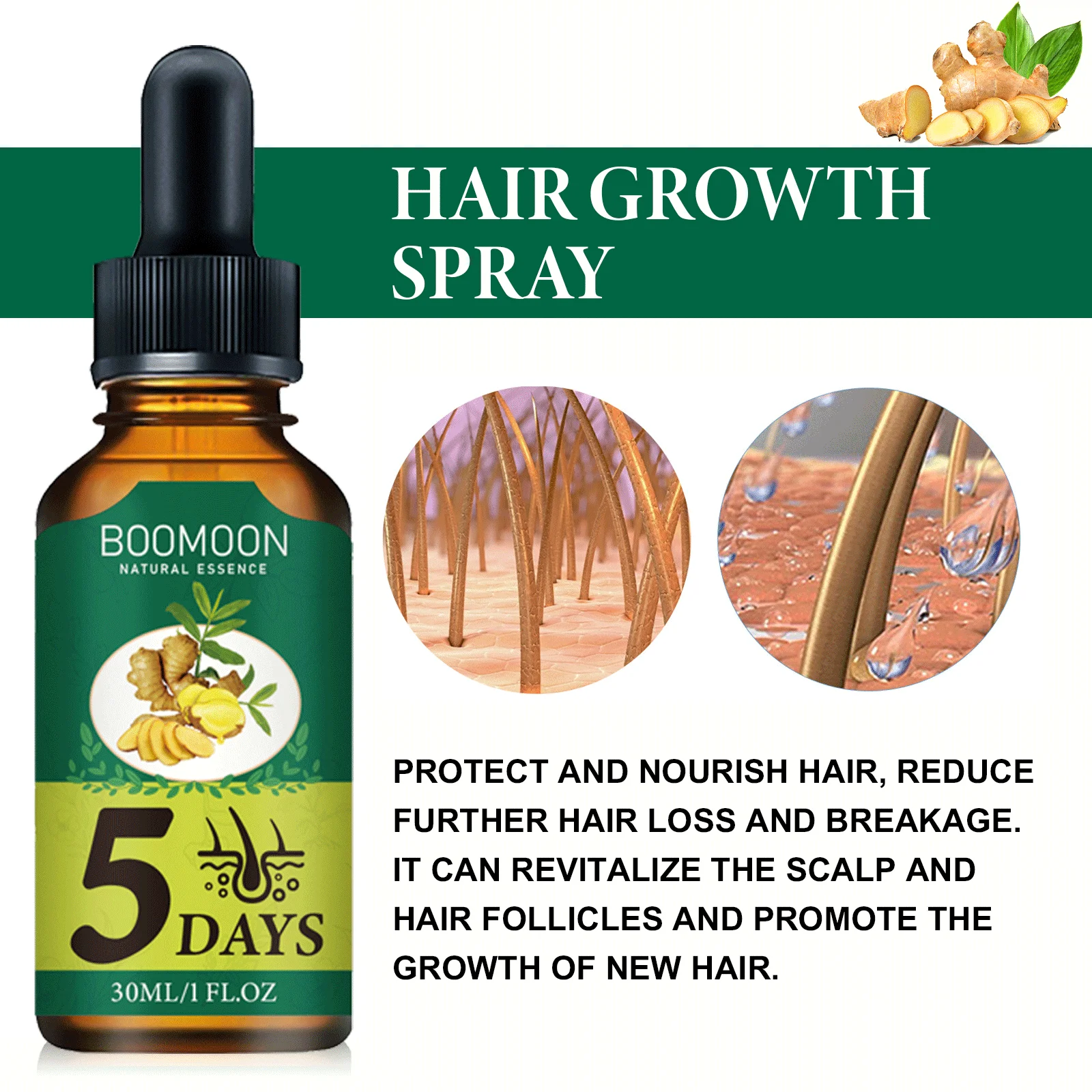 Ginger Hair Growth Essence Oil Anti Hair Loss Prevent Baldness 5Days Treatment Fast Nourish Scalp Hair Care Nutrient Solution view 4